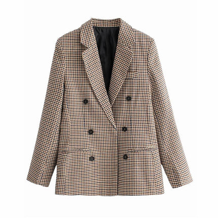 Wholesale Women's Autumn Check Double-breasted Blazer Top