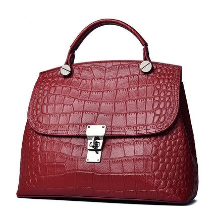 Women's Large-capacity Shoulder Crossbody Bag Crocodile Pattern Handbag Genuine Leather Bag 