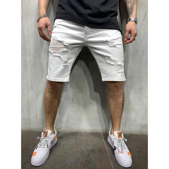 Wholesale Men's Trendy Ripped White Skinny Denim Shorts