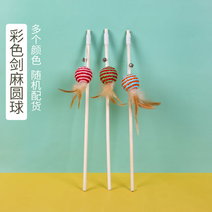 Wholesale Cat Toys Hemp Rope Cat Teasing Rod Wooden Handle Mouse Cat Teasing Stick 