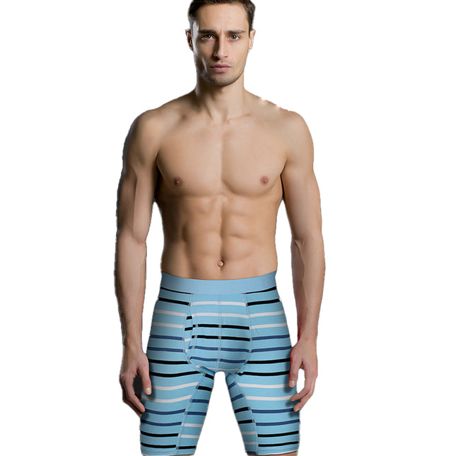 Wholesale Striped Men's Gym Briefs Cotton Sports Long Length Boxer Shorts