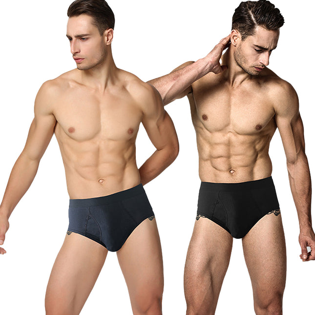 Men's High Waist Cotton Underwear Solid Color Briefs