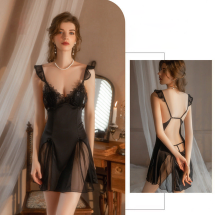 Wholesale Women's Sexy Lace Satin Thin Suspender Nightgown with Breast Pads
