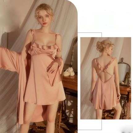 Wholesale Women's Spring Satin Ruffled Suspender Nightgown