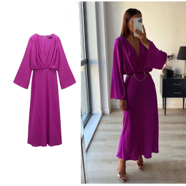 Wholesale Women's Summer Purple V-neck Loose Dress