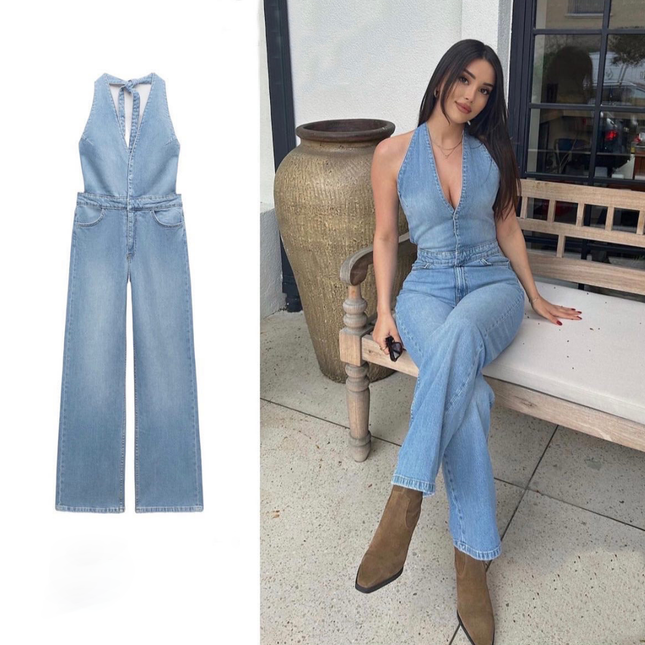 Wholesale Women's Summer Halter Collar Denim Jumpsuit