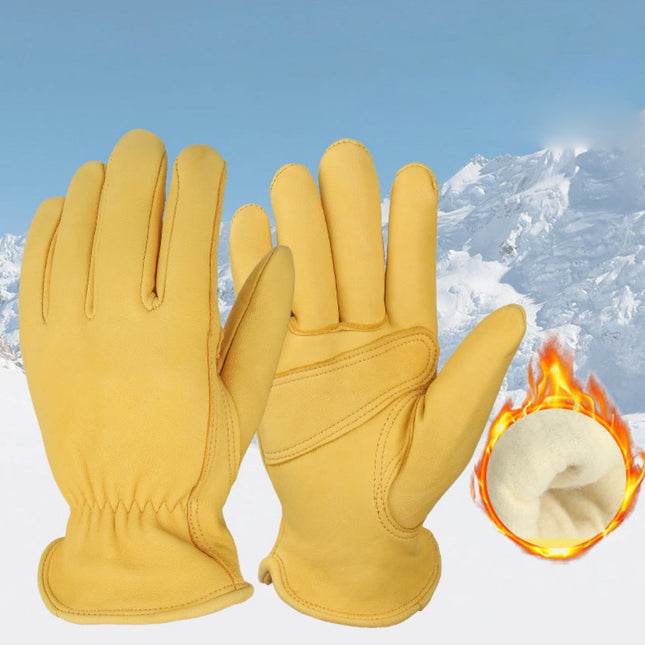 Wholesale Winter Outdoor Cycling Cold-proof and Wear-resistant Yellow Sheepskin Warm Gloves