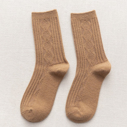 Women's Autumn Winter Mid-calf Socks Thickened Wool Socks Warm Striped Stockings