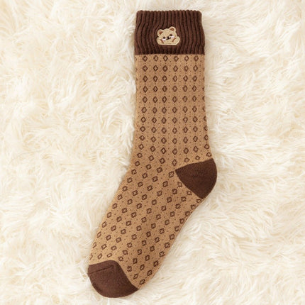 Women's Winter Terry Thickened Velvet Warm Embroidered Cartoon Bear Mid-calf Socks