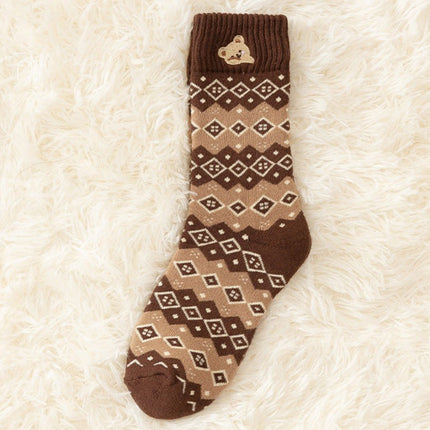 Women's Winter Terry Thickened Velvet Warm Embroidered Cartoon Bear Mid-calf Socks