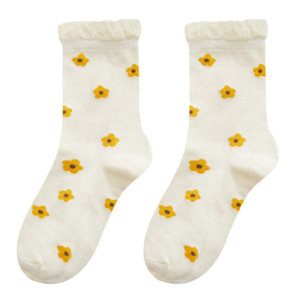 Wholesale Women's Spring Summer Thin Cute Cotton Edge Socks Mid-calf Socks