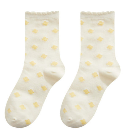 Wholesale Women's Spring Summer Thin Cute Cotton Edge Socks Mid-calf Socks