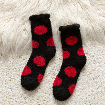 Women's Mid-calf Socks with Cute Cartoon Velvet and Thickened Winter Warm Coral Velvet Socks