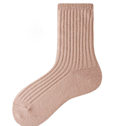 Wholesale Women's Fall Winter Cotton Socks Solid Color Pile Socks Striped Wool Socks