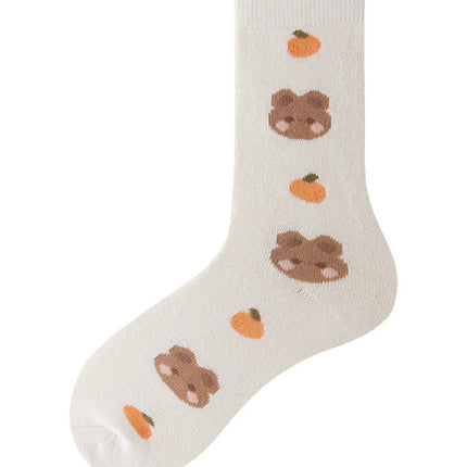 Wholesale Women's Winter Thickened Warm Mid-calf Terry Cotton Cartoon Bear Socks