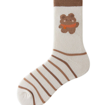 Wholesale Women's Winter Thickened Warm Mid-calf Terry Cotton Cartoon Bear Socks