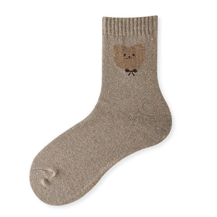 Wholesale Women's Fall Winter Wool Socks Cotton Khaki Bear Mid-calf Socks