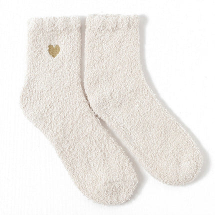 Wholesale Women's Winter Cute Mid-calf Socks Thickened Warm Embroidered Floor Socks