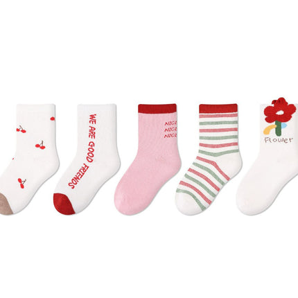 Wholesale 5 Pairs of Kids Fall Flower Plaid Cotton Cute Polka Dot Socks