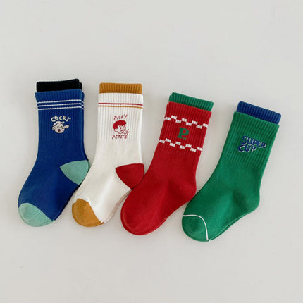 Wholesale 4 Pairs of Kids Fall Socks Cartoon Cotton Cute Mid-calf Socks