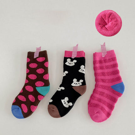 Wholesale 3 Pairs Kids Winter Thickened Cute Polka Dot Terry Socks