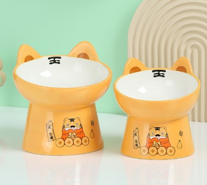 Pet Ceramic Bowl Cat and Dog Tall Sloping Bowl Increased Neck Protection Water Bowl