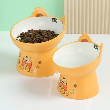 Pet Ceramic Bowl Cat and Dog Tall Sloping Bowl Increased Neck Protection Water Bowl