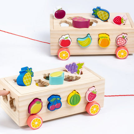 Children's Bead Geometric Shape Matching Puzzle Box Building Block Trailer Wooden Toy 