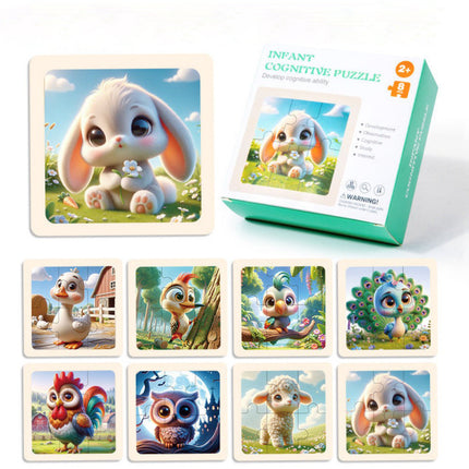 Wholesale Mini Cartoon Animal Enlightenment Cognition Wooden Puzzle 8 Pieces Educational Toy