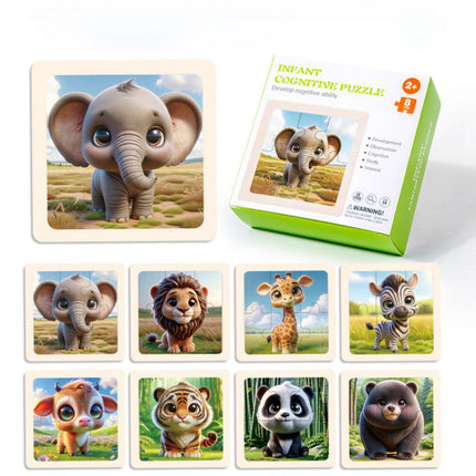 Wholesale Mini Cartoon Animal Enlightenment Cognition Wooden Puzzle 8 Pieces Educational Toy