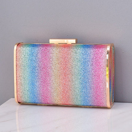 Women's Rainbow Color Dinner Bag Creative Hollow Party Bag Colorful Small Square Bag 