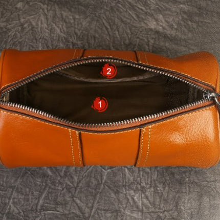 Women's Shoulder Crossbody Bag Cylindrical Bag Genuine Leather Large Capacity Retro Pillow Bag 