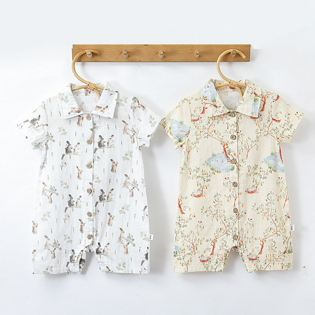 Infants Baby Summer Jumpsuit Shirt Short Lapel Romper