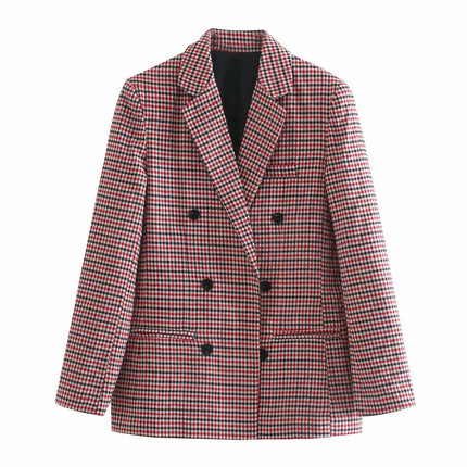 Wholesale Women's Autumn Check Double-breasted Blazer Top