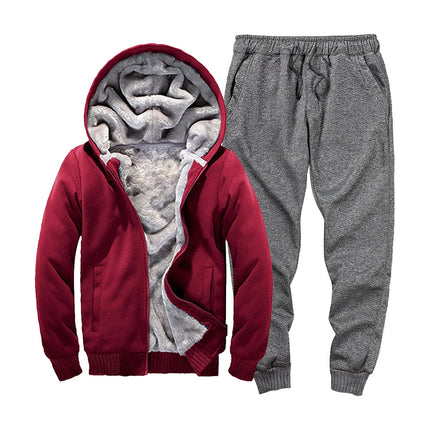 Wholesale Men's Winter Thickened Velvet Cardigan Hoodies Joggers Two-piece Set