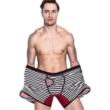 Men's Striped Cotton Underwear Extended Length Sports Boxer Briefs