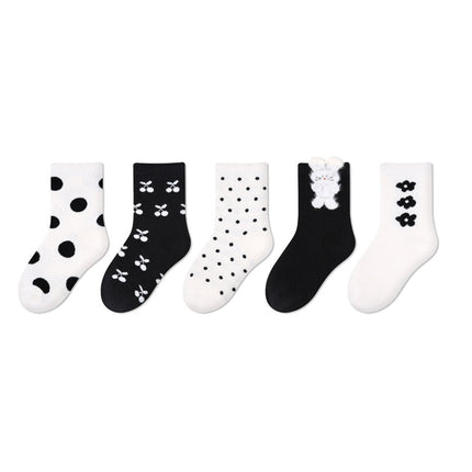 Wholesale 5 Pairs of Kids Fall Flower Plaid Cotton Cute Polka Dot Socks