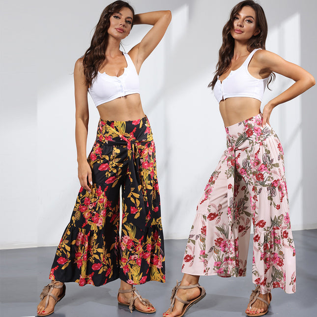 Wholesale Women's Summer Casual Cropped Pants Beach Wide Leg Pants