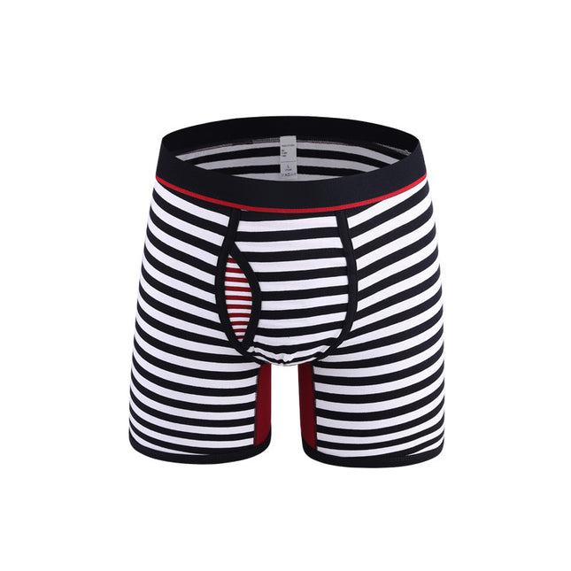 Men's Striped Cotton Underwear Extended Length Sports Boxer Briefs