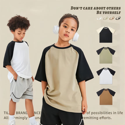 Wholesale Kids Raglan Short Sleeve Loose Cotton T-shirt