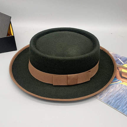 Wholesale Men's/Women's Fall Winter Pure Wool Ring Top Contrasting Color Bow Jazz Hat 
