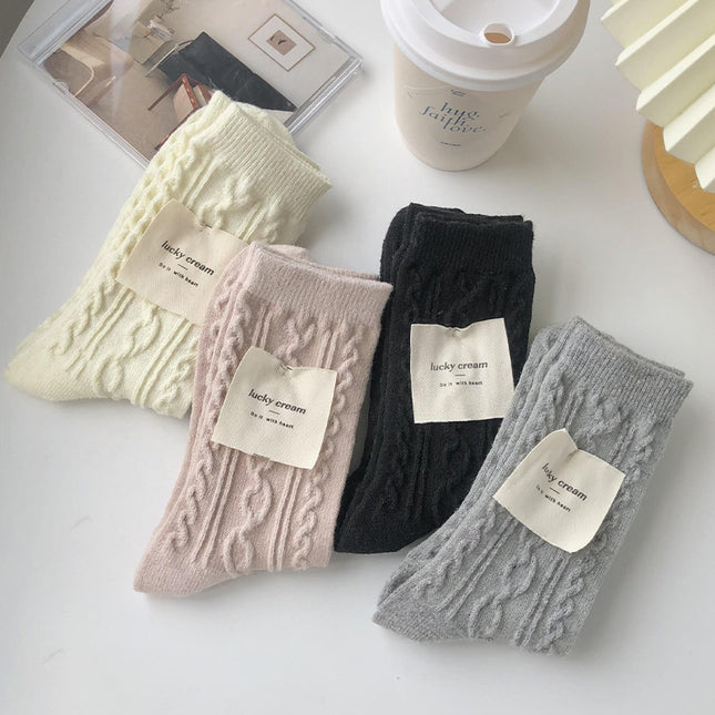 Wholesale Women's Autumn Winter Mid-calf Socks Solid Color Twist Pile Socks