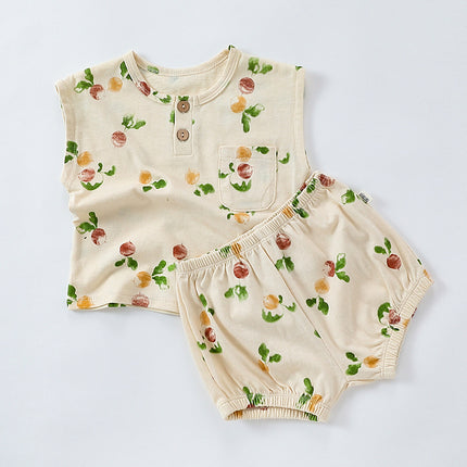 Infants Baby Summer Class A Pure Cotton Sleeveless Printed Two-piece Set