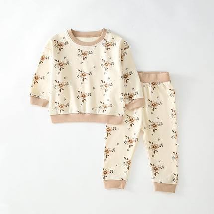 Wholesale Kids Set Spring Baby Cotton Printed Long Sleeve Pants  High Waist Two-piece Set