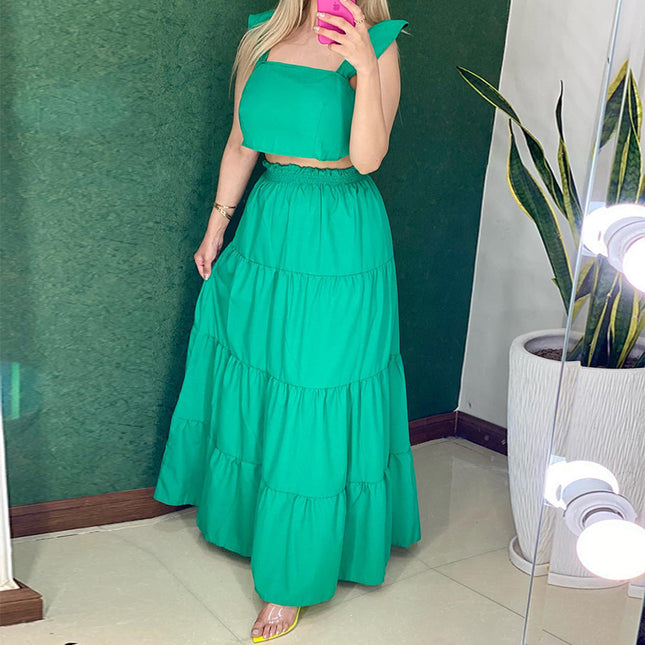 Wholesale Women's Summer Short Vest High Waist Heap Skirt Long Skirt Two-piece Set