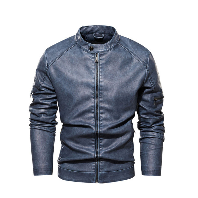 Wholesale Men's Fashionable Washed Zipper PU Leather Jacket