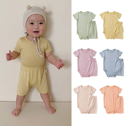 Wholesale Toddler Baby Summer Solid Color Bodysuit Shorts Set