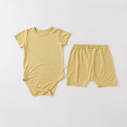 Wholesale Toddler Baby Summer Solid Color Bodysuit Shorts Set