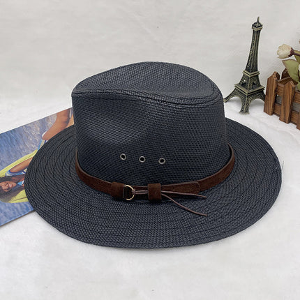 Men and Women Summer Wide Brim Satin Straw Hat Outdoor Beach Western Cowboy Hat 