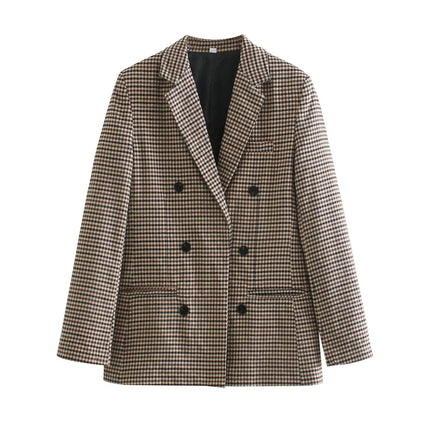Wholesale Women's Autumn Check Double-breasted Blazer Top